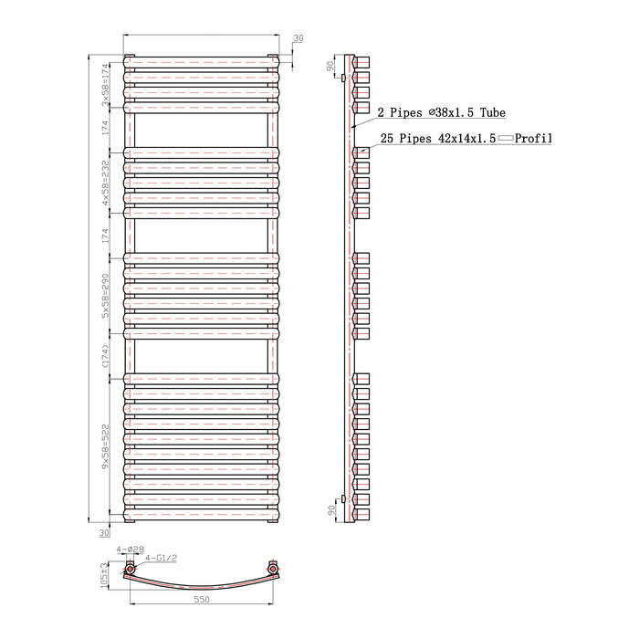 Eastbrook Staverton Tube on Tube Curved Heated Towel Rail Chrome