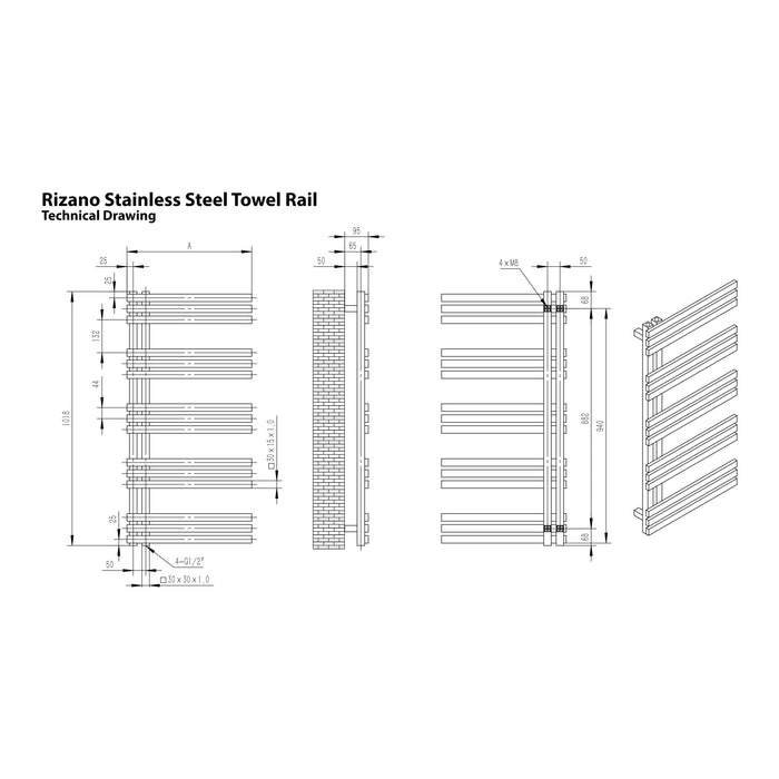 Eastbrook Rizano Designer Heated Towel Rail Polished Stainless Steel