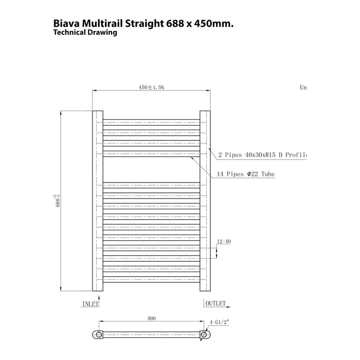 Eastbrook Biava Multirail Vertical Straight Heated Towel Rail - Chrome