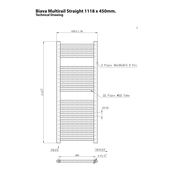 Eastbrook Biava Multirail Vertical Straight Heated Towel Rail - Chrome