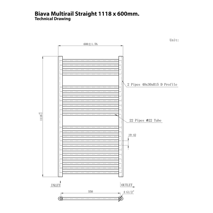 Eastbrook Biava Multirail Vertical Straight Heated Towel Rail - Chrome