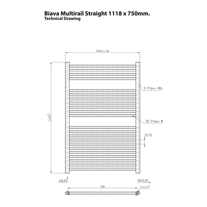 Eastbrook Biava Multirail Vertical Straight Heated Towel Rail - Chrome