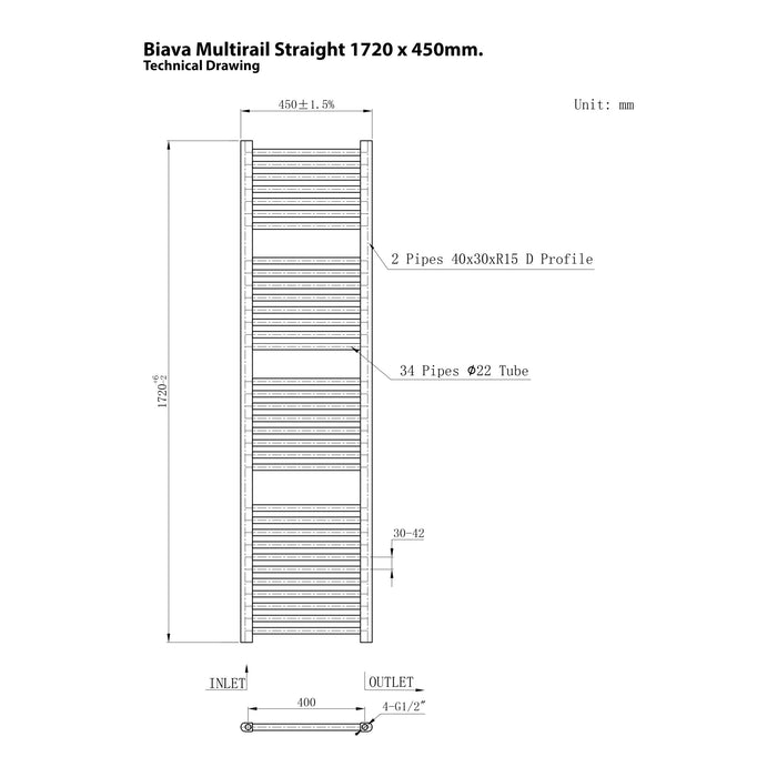 Eastbrook Biava Multirail Vertical Straight Heated Towel Rail - Chrome