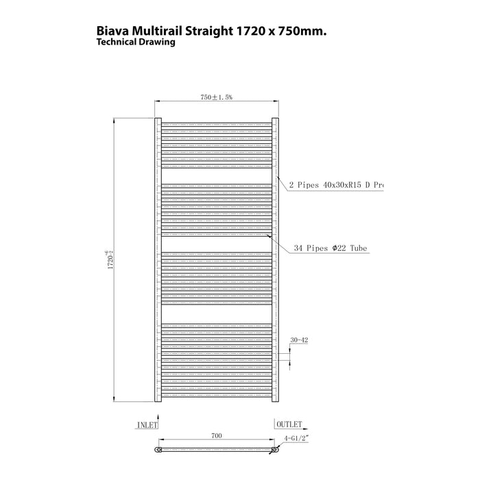 Eastbrook Biava Multirail Vertical Straight Heated Towel Rail - Chrome