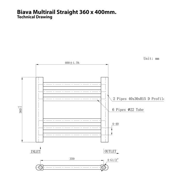 Eastbrook Biava Multirail Horizontal Straight Heated Towel Rail - Gloss White