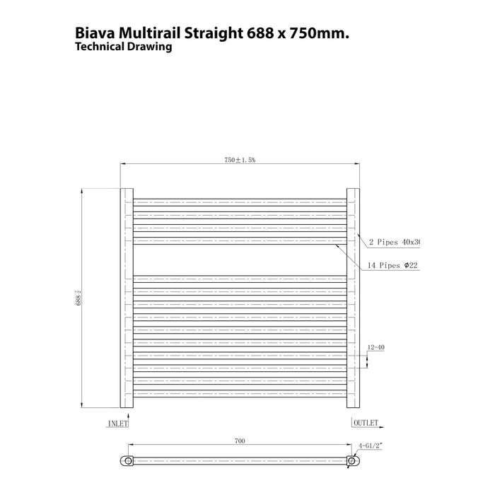 Eastbrook Biava Multirail Horizontal Straight Heated Towel Rail - Gloss White
