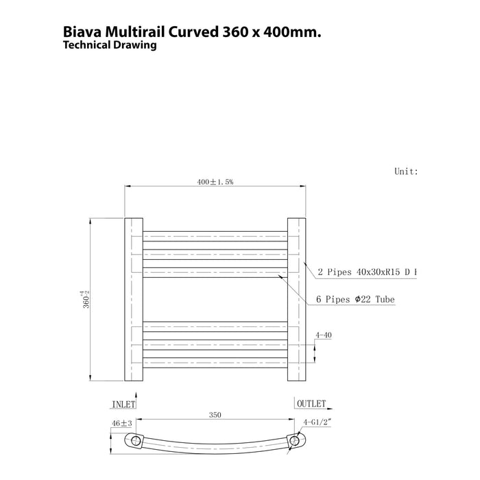 Eastbrook Biava Multirail Horizontal Curved Heated Towel Rail - Chrome