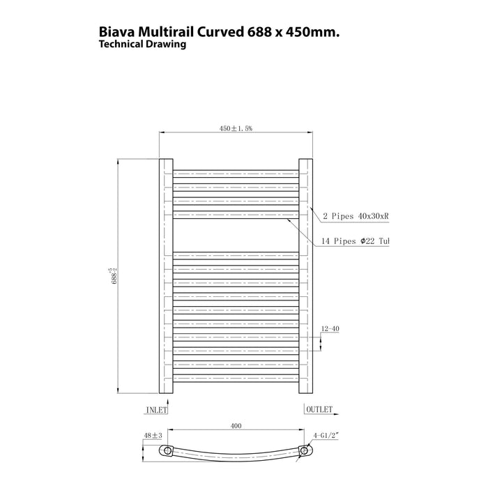 Eastbrook Biava Multirail Vertical Curved Heated Towel Rail - Chrome