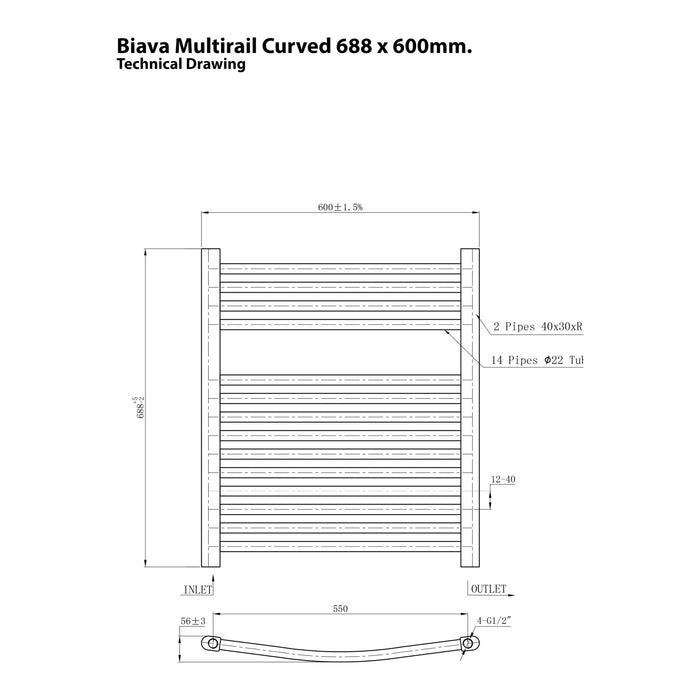 Eastbrook Biava Multirail Vertical Curved Heated Towel Rail - Chrome