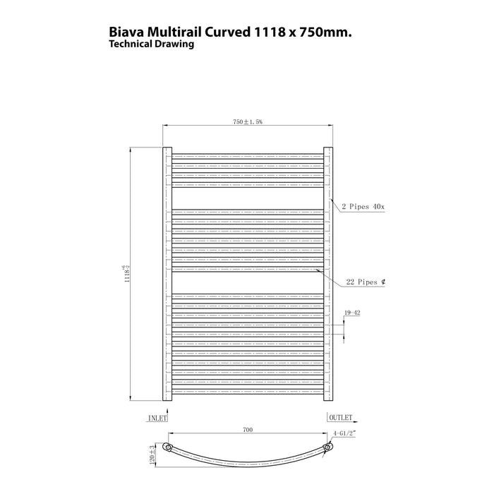 Eastbrook Biava Multirail Vertical Curved Heated Towel Rail - Chrome