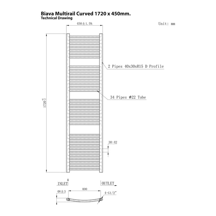 Eastbrook Biava Multirail Vertical Curved Heated Towel Rail - Chrome