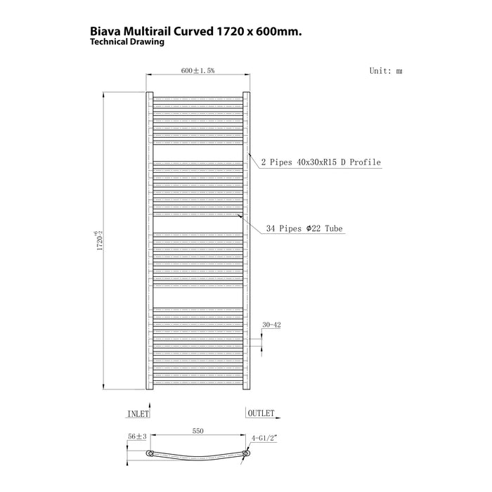 Eastbrook Biava Multirail Vertical Curved Heated Towel Rail - Chrome