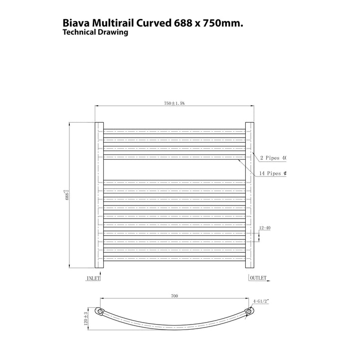 Eastbrook Biava Multirail Horizontal Curved Heated Towel Rail - Gloss White