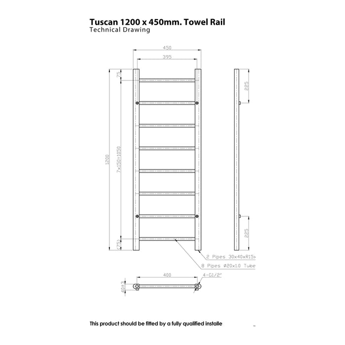 Eastbrook Tuscan Multirail Vertical Straight Heated Towel Rail - Chrome