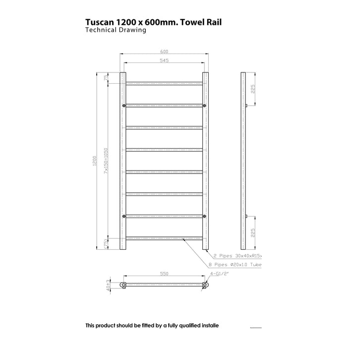Eastbrook Tuscan Multirail Vertical Straight Heated Towel Rail - Chrome