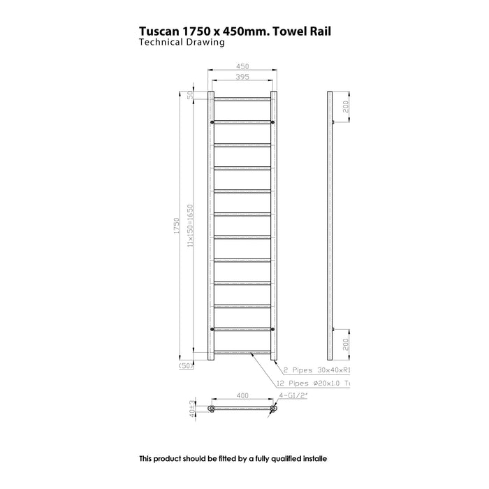 Eastbrook Tuscan Multirail Vertical Straight Heated Towel Rail - Chrome