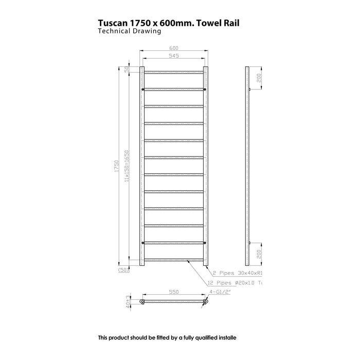Eastbrook Tuscan Multirail Vertical Straight Heated Towel Rail - Chrome