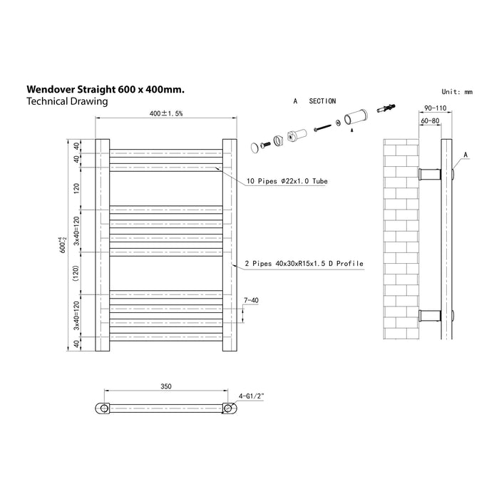 Eastbrook Wendover Vertical Straight Heated Towel Rail - Matt Anthracite
