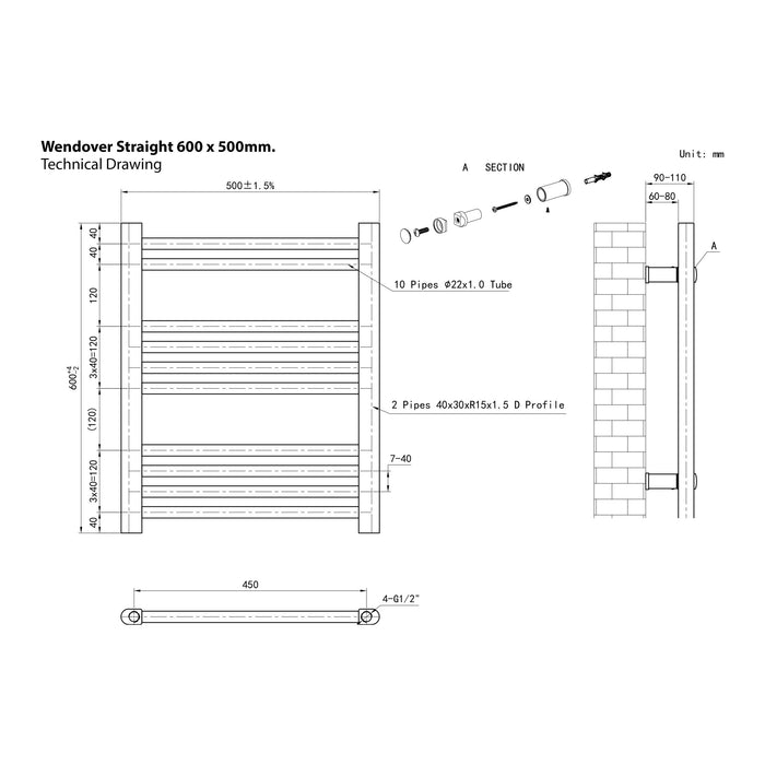 Eastbrook Wendover Vertical Straight Heated Towel Rail - Matt Anthracite