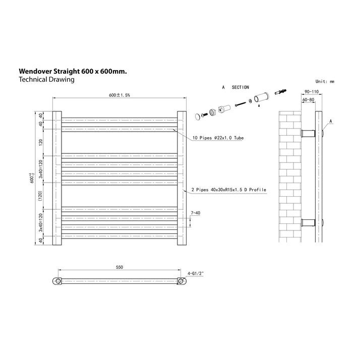 Eastbrook Wendover Vertical Straight Heated Towel Rail - Matt Anthracite