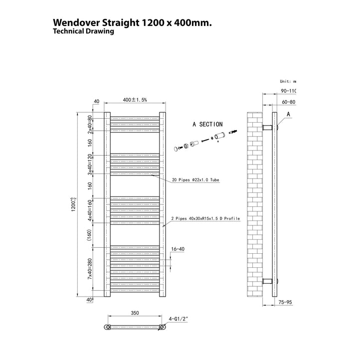 Eastbrook Wendover Vertical Straight Heated Towel Rail - Matt Anthracite