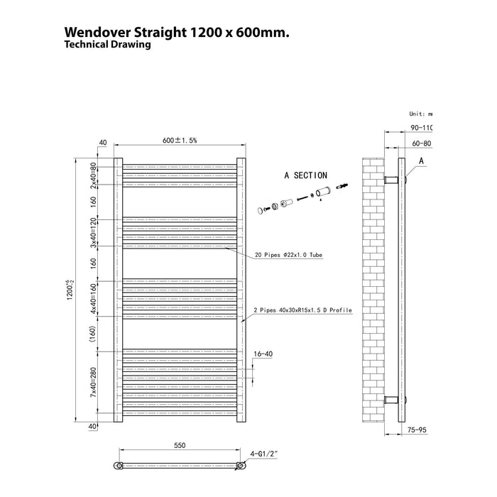 Eastbrook Wendover Vertical Straight Heated Towel Rail - Matt Anthracite