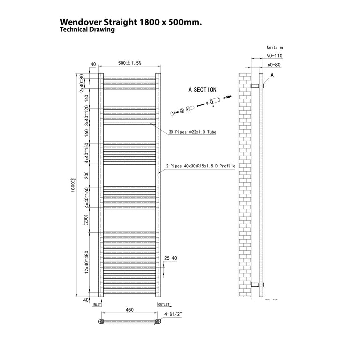 Eastbrook Wendover Vertical Straight Heated Towel Rail - Matt Anthracite