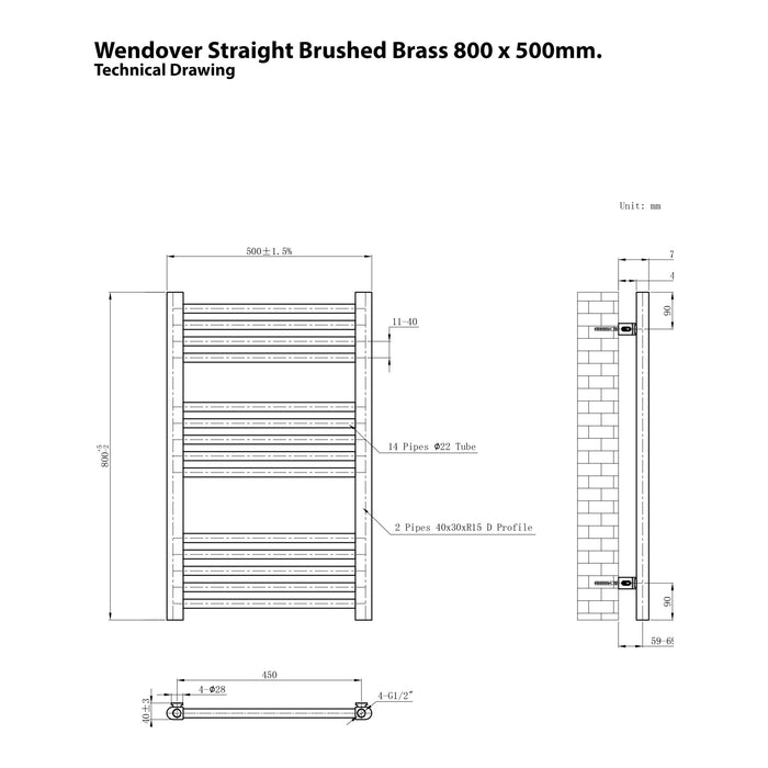 Eastbrook Wendover Vertical Straight Heated Towel Rail - Brushed Brass