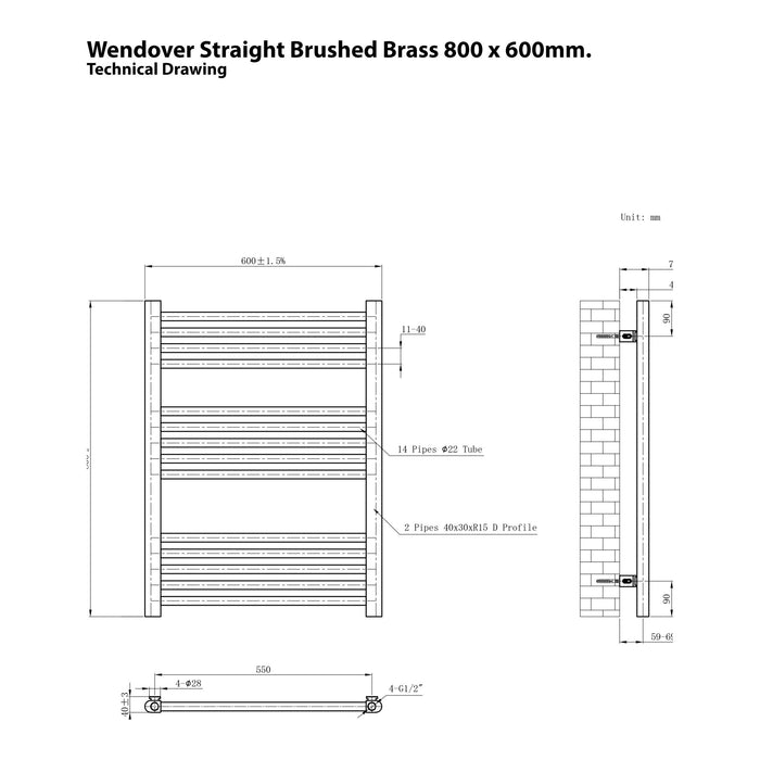Eastbrook Wendover Vertical Straight Heated Towel Rail - Brushed Brass