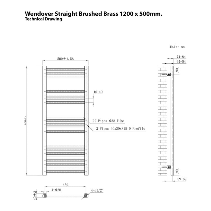 Eastbrook Wendover Vertical Straight Heated Towel Rail - Brushed Brass