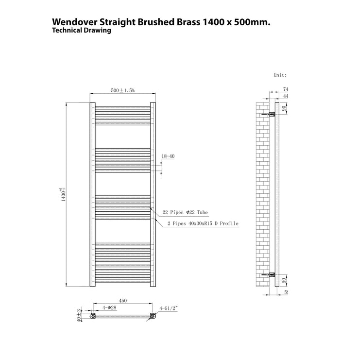 Eastbrook Wendover Vertical Straight Heated Towel Rail - Brushed Brass