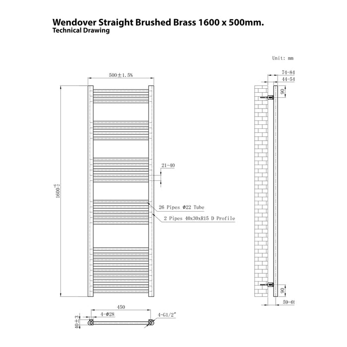 Eastbrook Wendover Vertical Straight Heated Towel Rail - Brushed Brass