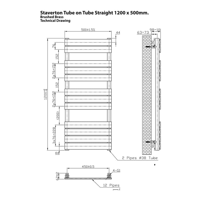 Eastbrook Staverton Tube On Tube Straight Designer Heated Towel Rail Brushed Brass