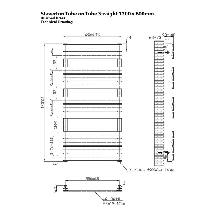 Eastbrook Staverton Tube On Tube Straight Designer Heated Towel Rail Brushed Brass