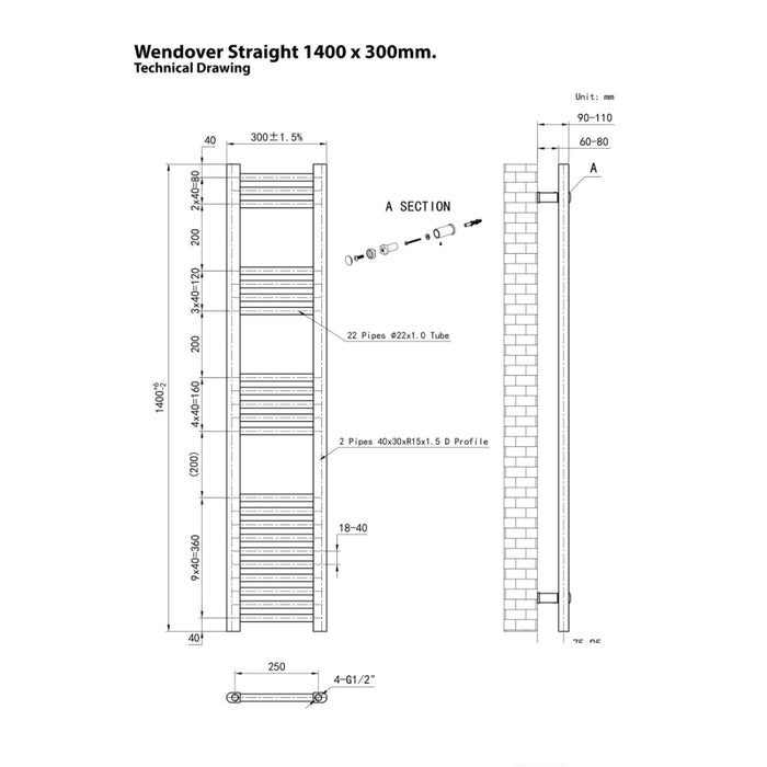 Eastbrook Wendover Vertical Straight Heated Towel Rail - White