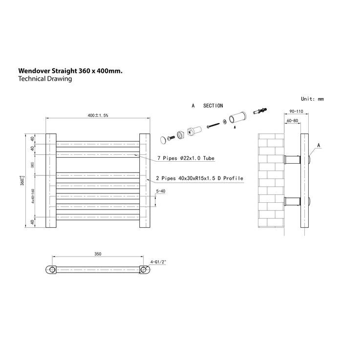 Eastbrook Wendover Horizontal Straight Heated Towel Rail - Matt Anthracite