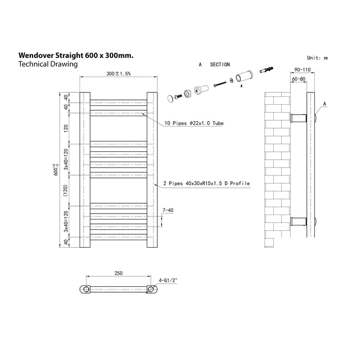 Eastbrook Wendover Vertical Straight Heated Towel Rail - Matt Anthracite