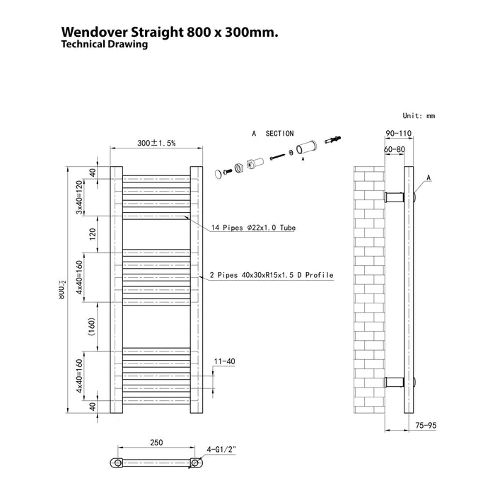 Eastbrook Wendover Vertical Straight Heated Towel Rail - Matt Anthracite