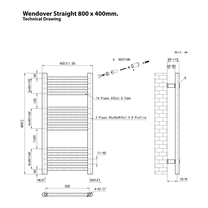 Eastbrook Wendover Vertical Straight Heated Towel Rail - Matt Anthracite