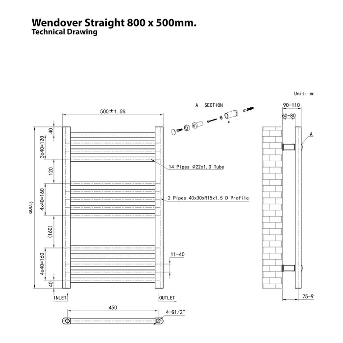 Eastbrook Wendover Vertical Straight Heated Towel Rail - Matt Anthracite