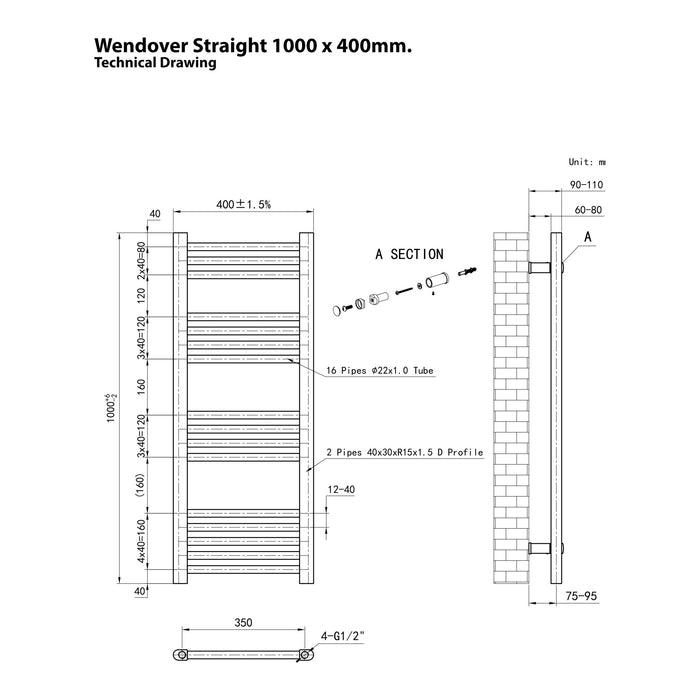 Eastbrook Wendover Vertical Straight Heated Towel Rail - Matt Anthracite