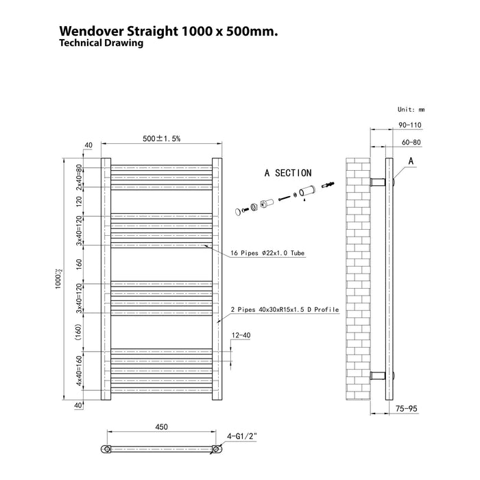 Eastbrook Wendover Vertical Straight Heated Towel Rail - Matt Anthracite