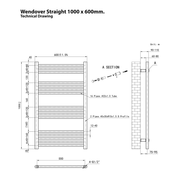 Eastbrook Wendover Vertical Straight Heated Towel Rail - Matt Anthracite