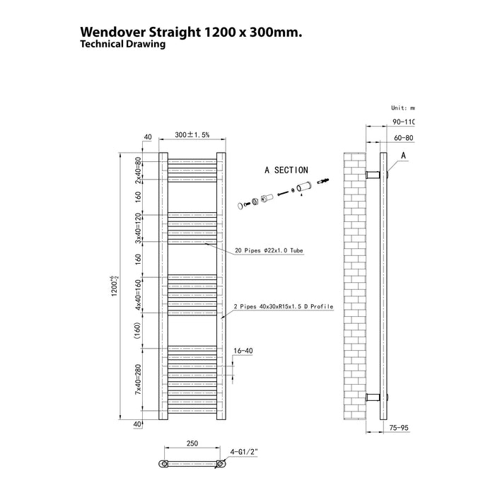 Eastbrook Wendover Vertical Straight Heated Towel Rail - Matt Anthracite