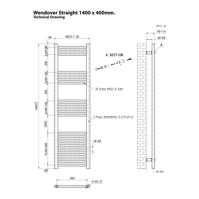 Eastbrook Wendover Vertical Straight Heated Towel Rail - Matt Anthracite