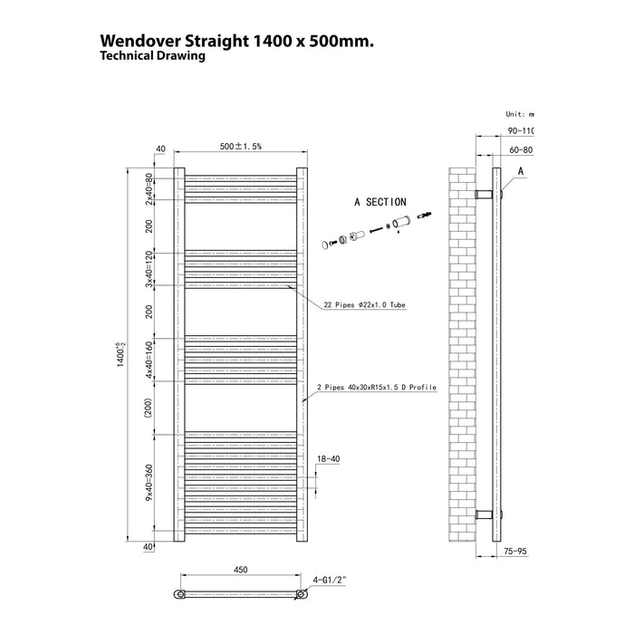 Eastbrook Wendover Vertical Straight Heated Towel Rail - Matt Anthracite