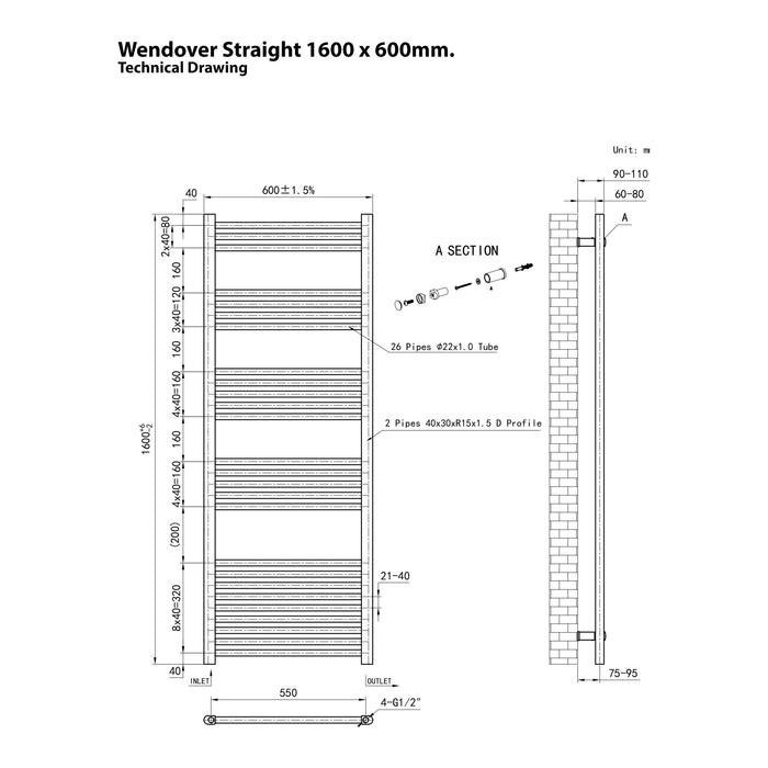 Eastbrook Wendover Vertical Straight Heated Towel Rail - Matt Anthracite