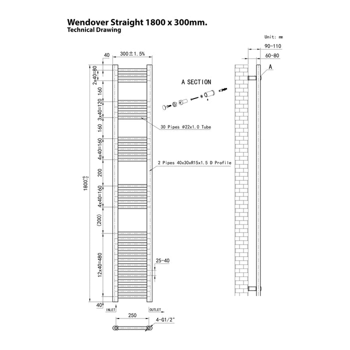 Eastbrook Wendover Vertical Straight Heated Towel Rail - Matt Anthracite
