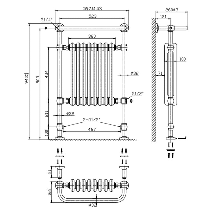 Eastbrook Isbourne Heated Towel Rail Chrome/White