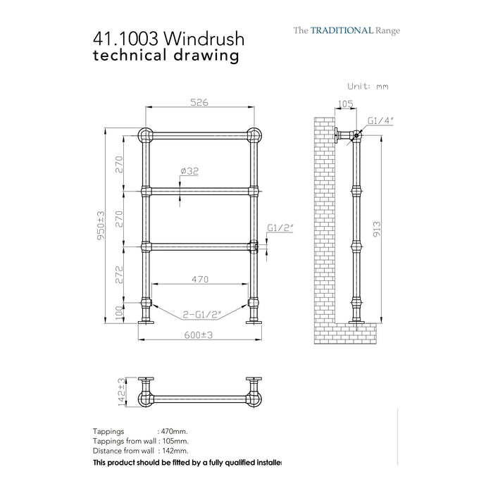 Eastbrook Windrush Heated Towel Rail Chrome